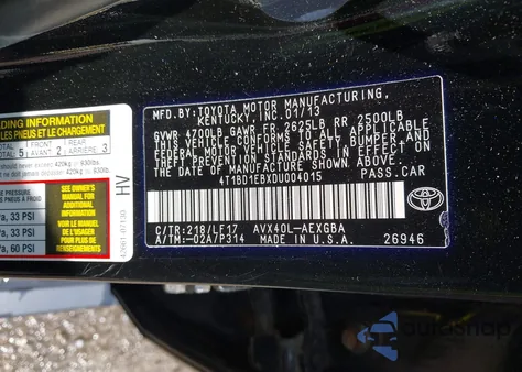 2013 Toyota Avalon Hybrid Xle Premium z USA, uszkodzony, nr VIN 4T1BD1EBXDU004015